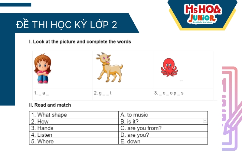 Tổng hợp đề thi tiếng anh tiểu học online miễn phí cho bé luyện tập.
