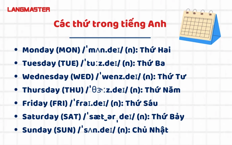 Mẹo nhớ các ngày trong tuần bằng tiếng anh siêu tốc? Thử ngay cách này đảm bảo hiệu quả bất ngờ!