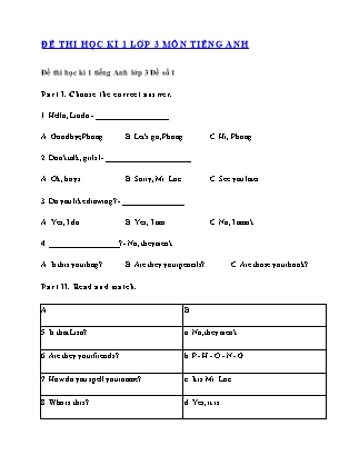 Cấu trúc đề thi tiếng Anh lớp 3 học kì 1 gồm những gì?