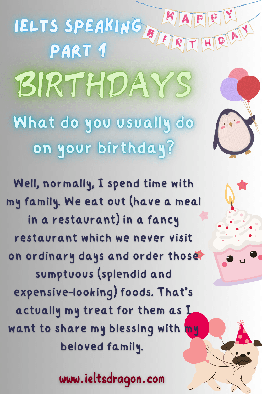 IELTS Speaking Birthday - Sample Part 1, 2 & 3