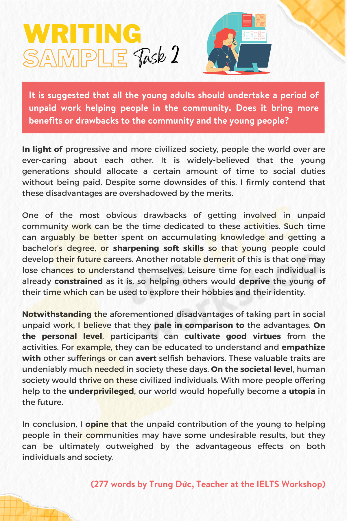 IELTS Writing Task 2 - Unpaid Work & Community Service | Bài mẫu