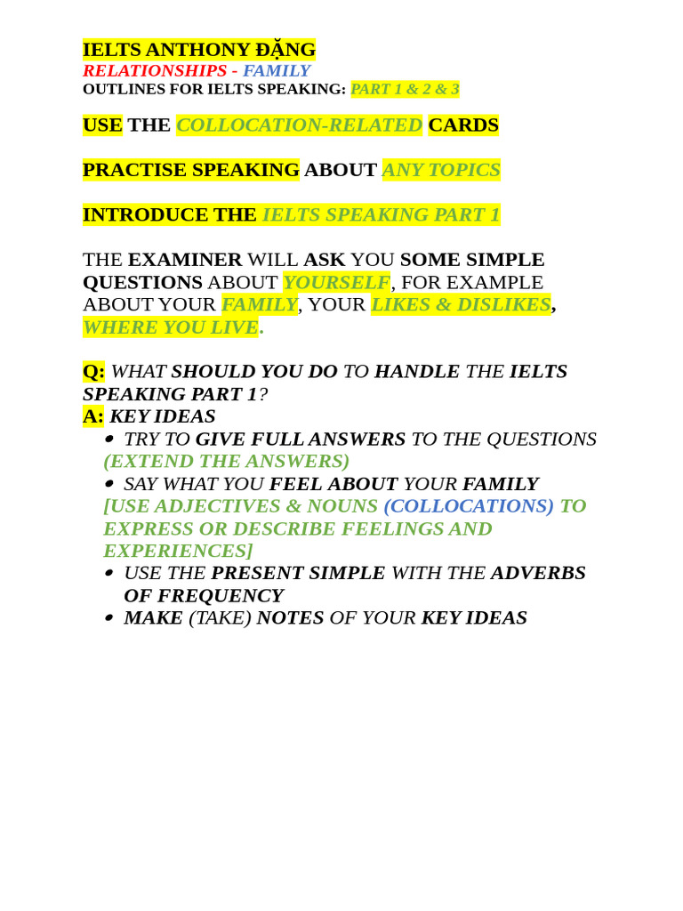 IELTS Speaking Topic Relationship – Part 1, 2, 3 Sample