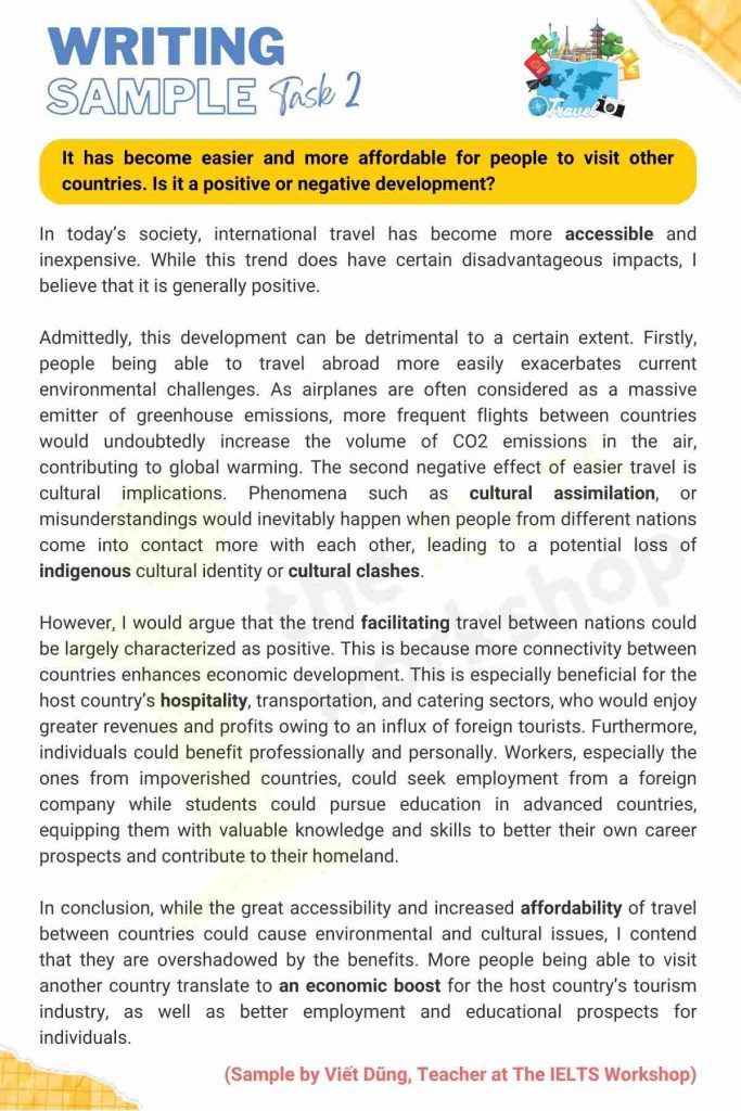 GIẢI ĐỀ IELTS | SAMPLE WRITING TASK 2 (International travel and its impact)