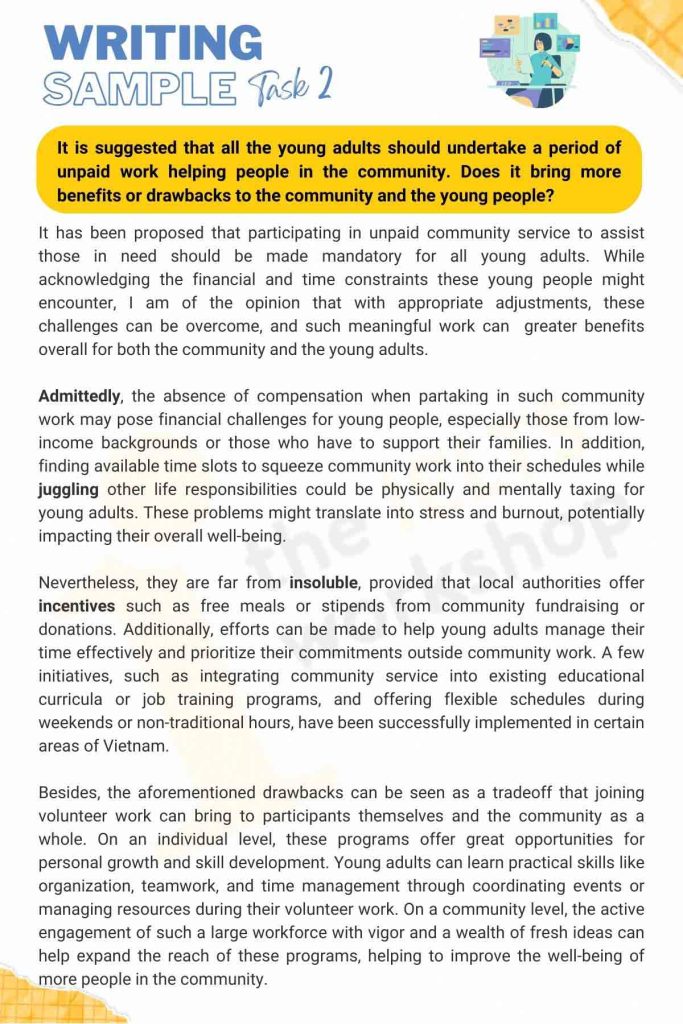 IELTS Writing Task 2 - Unpaid Work & Community Service | Bài mẫu