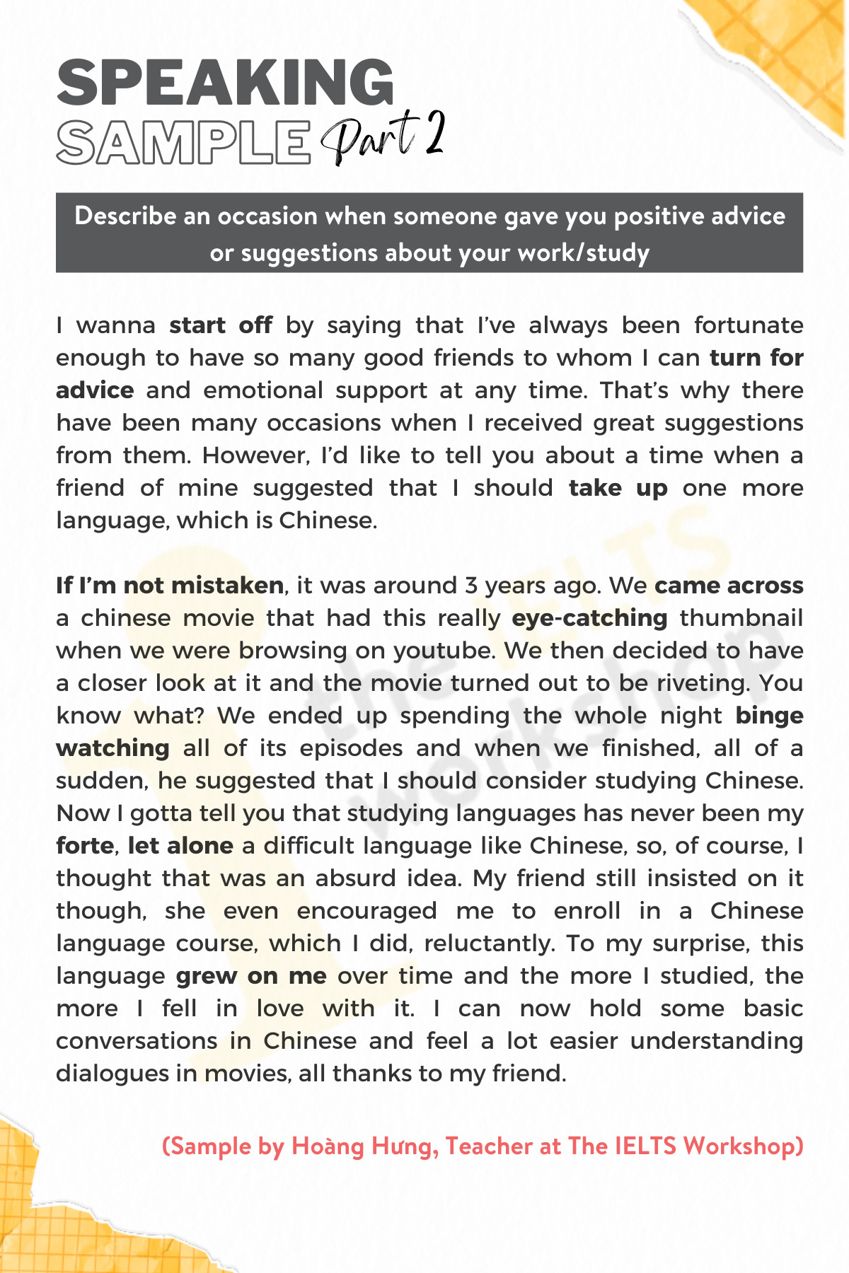 Giải đề IELTS Speaking - A person who is the motivation for your career