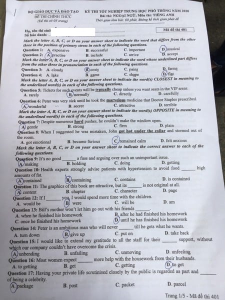 GỢI Ý ĐÁP ÁN VÀ GIẢI ĐỀ CHI TIẾT MÔN TIẾNG ANH TỐT NGHIỆP THPT 2021