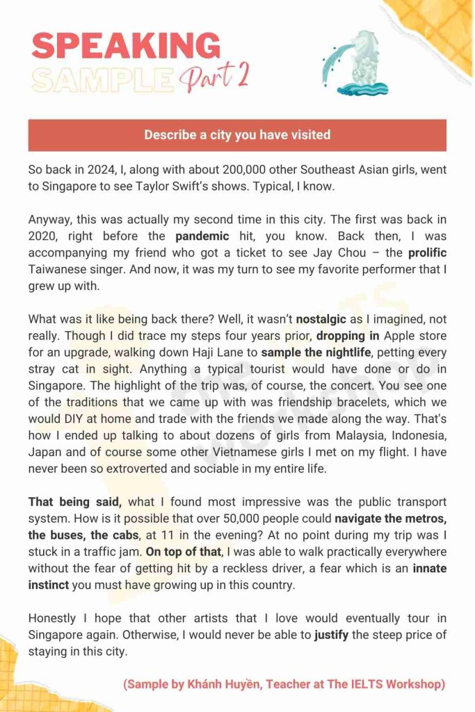 IELTS Speaking: Describe a famous city you have visited/know
