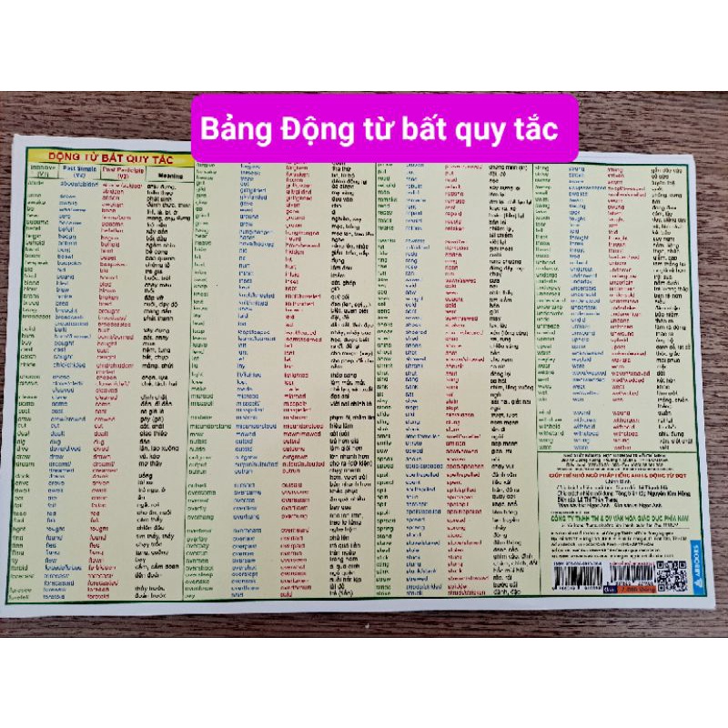 Danh sách bảng động từ bất quy tắc chuẩn và đầy đủ