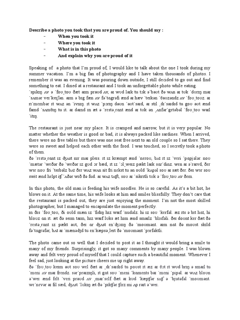 IELTS Speaking: Describe a photo you took that you are proud of