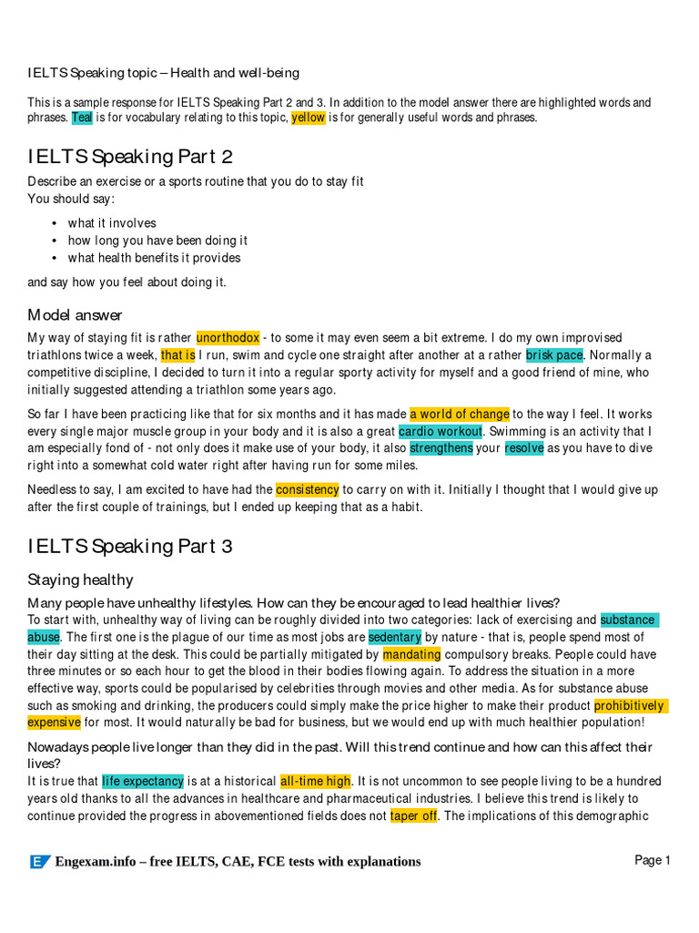 IELTS Speaking Part 2 & 3 | Topic: Keeping Fit and Healthy