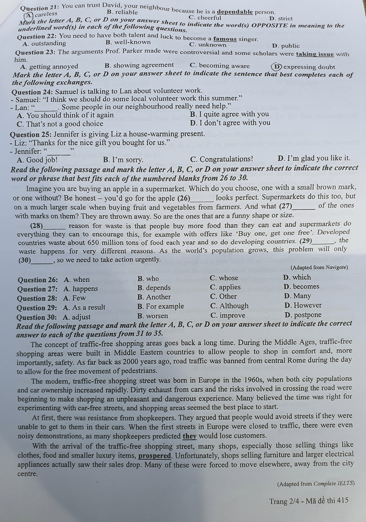 GỢI Ý ĐÁP ÁN VÀ GIẢI ĐỀ CHI TIẾT MÔN TIẾNG ANH TỐT NGHIỆP THPT 2021