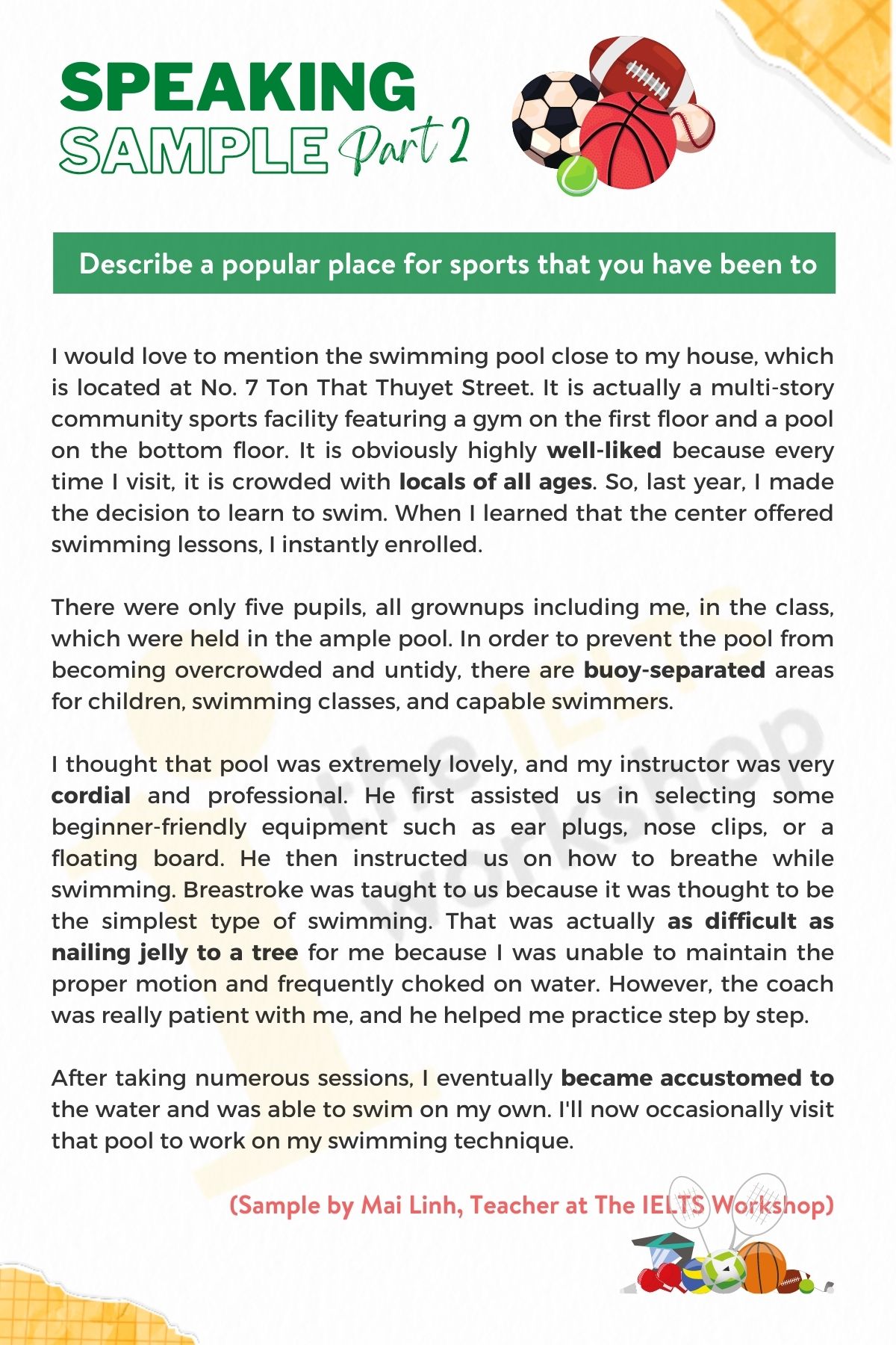 IELTS Speaking: Describe a popular place for sports