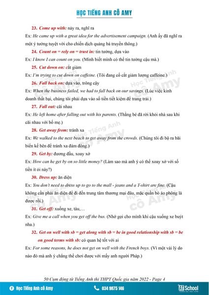 Tổng hợp cụm động từ tiếng Anh thường gặp trong đề thi THPT