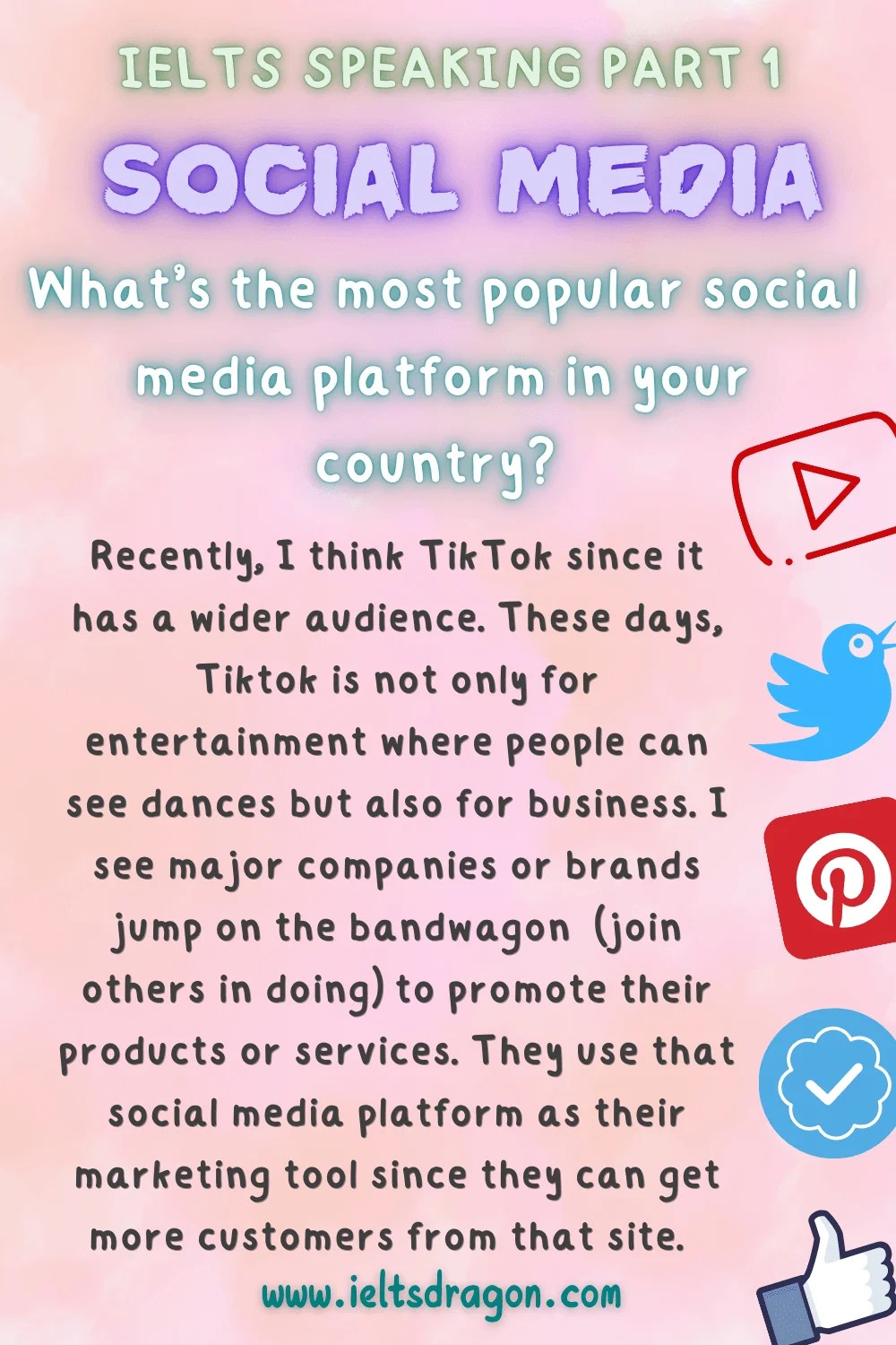 Social Media IELTS Speaking - Sample Part 1, 2 & 3