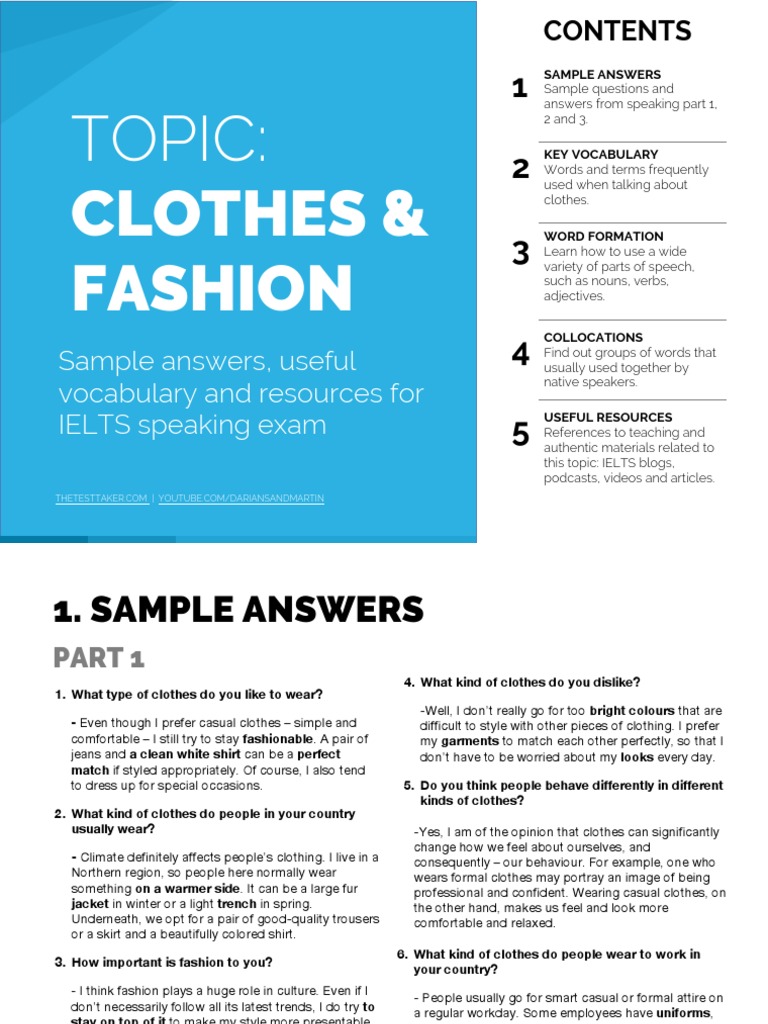 IELTS Speaking Clothes – Sample Part 1, 2 & 3