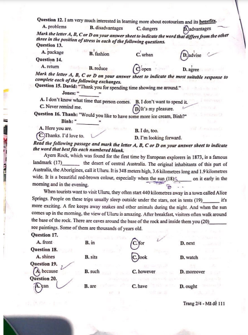 GỢI Ý ĐÁP ÁN VÀ GIẢI ĐỀ CHI TIẾT MÔN TIẾNG ANH TỐT NGHIỆP THPT 2021