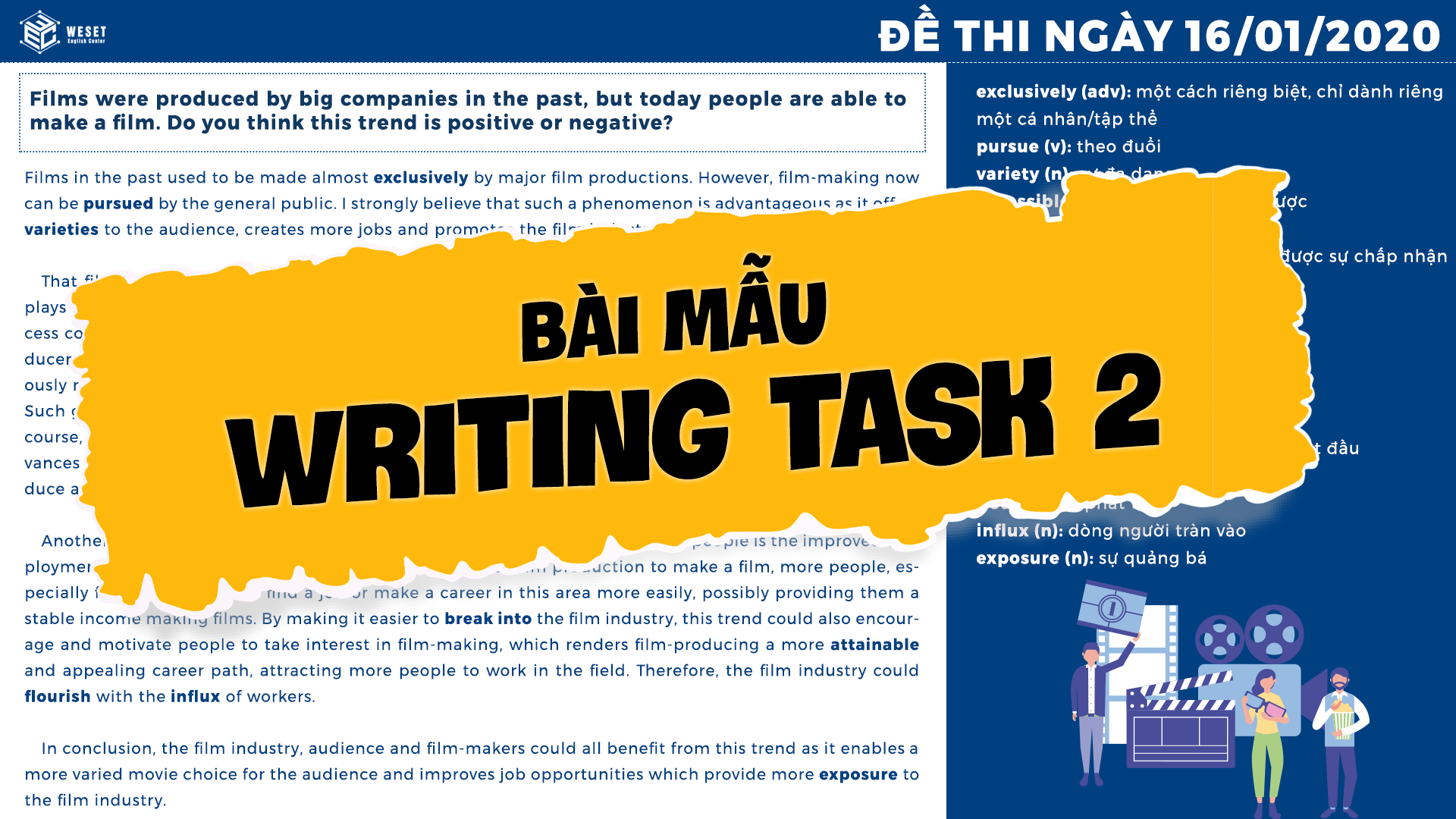 GIẢI ĐỀ IELTS| SAMPLE WRITING TASK 2 (Film making)