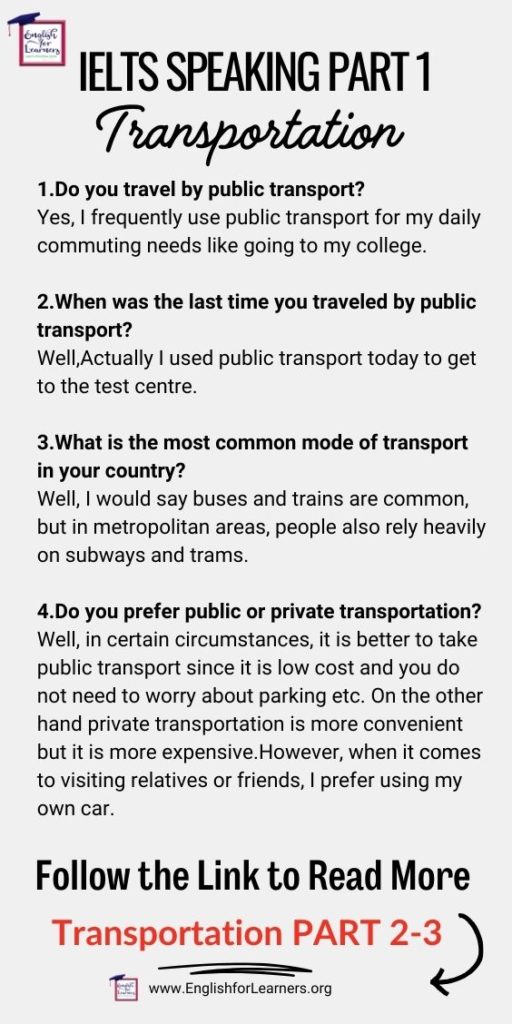 IELTS Speaking Transportation – Part 1, 2 & 3 Sample
