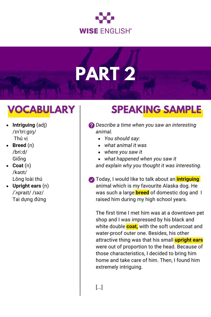IELTS Speaking Animal – Part 1, 2 & 3 Sample