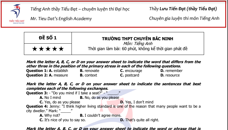 GỢI Ý ĐÁP ÁN VÀ GIẢI ĐỀ CHI TIẾT MÔN TIẾNG ANH TỐT NGHIỆP THPT 2021