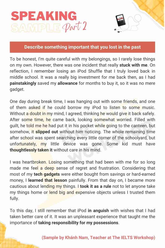 IELTS Speaking: "Describe something important that you lost in the past"