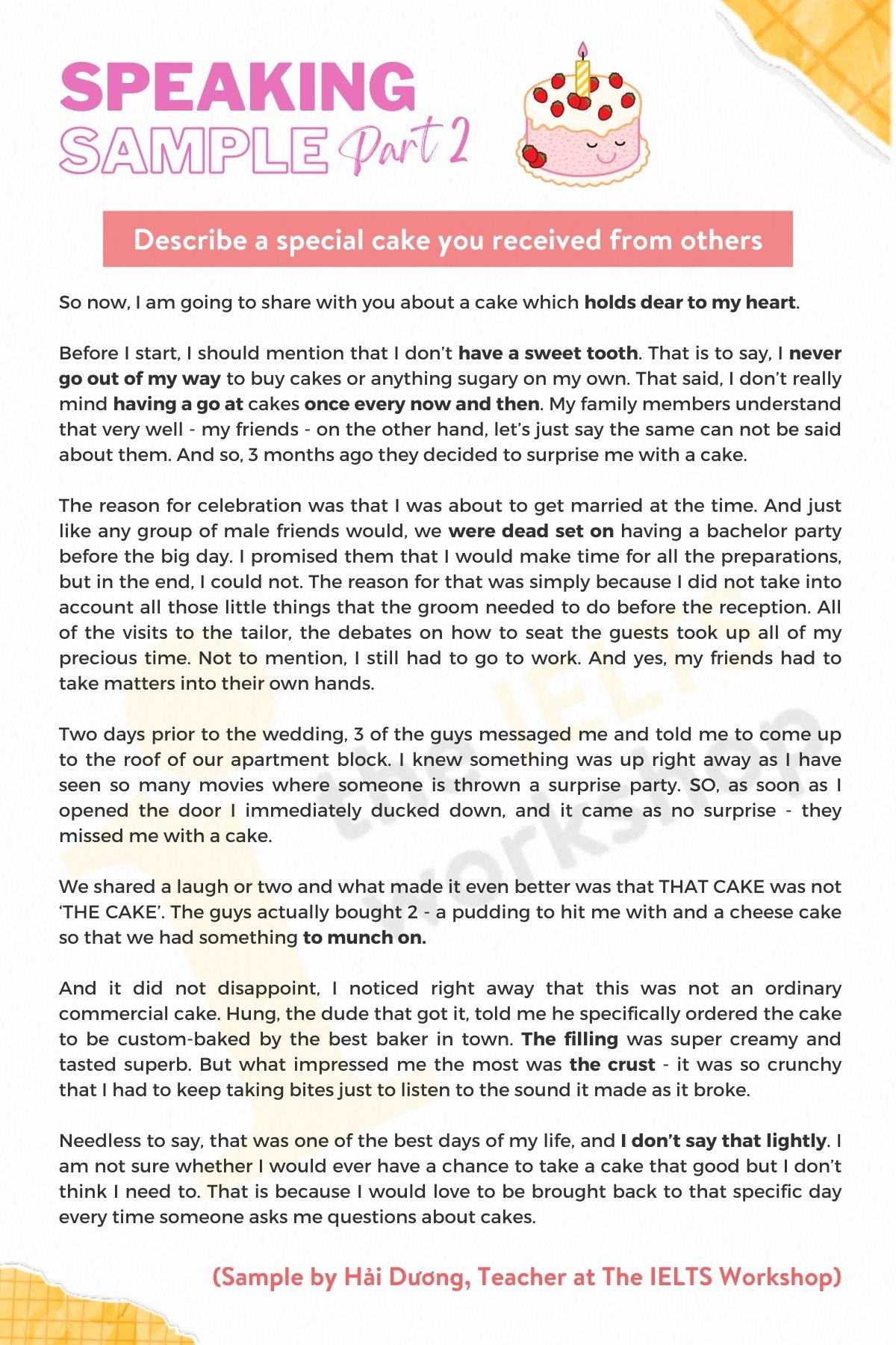 IELTS Speaking: Describe a special cake you receive from others