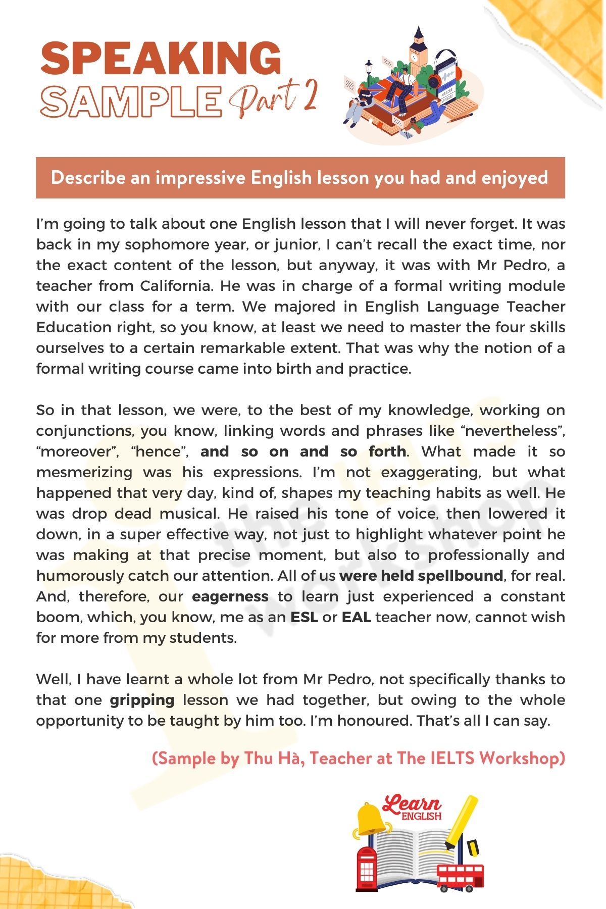 IELTS Speaking: Describe an impressive English lesson you had and enjoyed