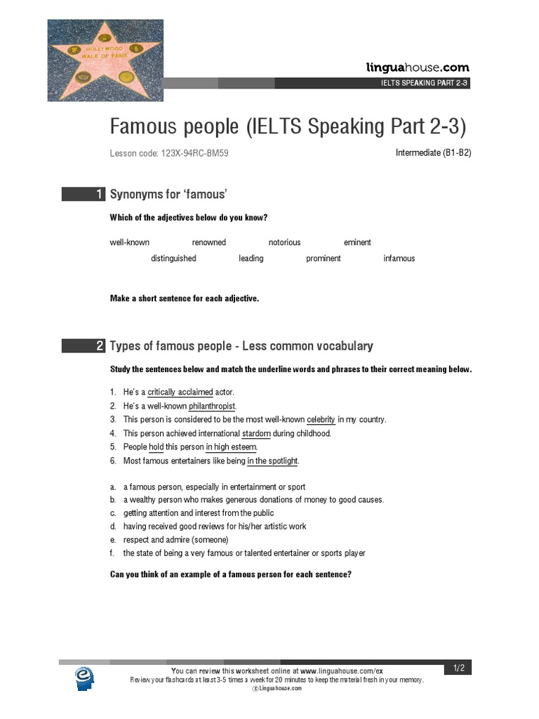 IELTS Speaking Famous Person & Celebrities Sample