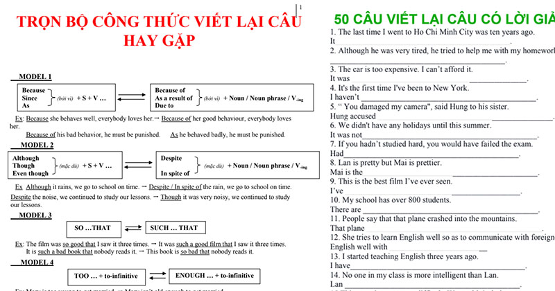 Một số công thức viết lại câu trong tiếng anh (Hướng dẫn chi tiết cho người mới bắt đầu)