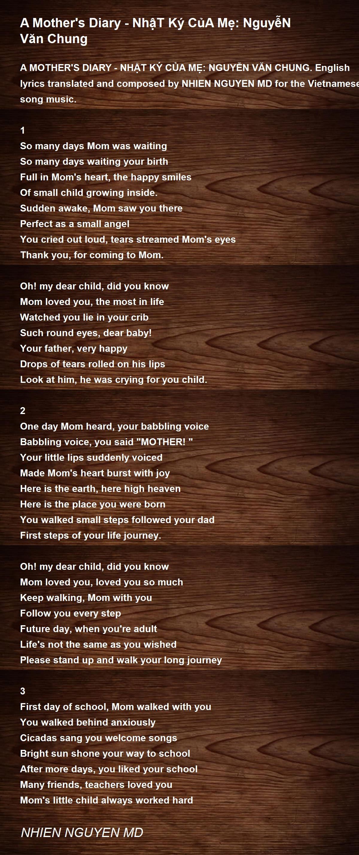 Bản dịch tiếng Anh bài Nhật Ký Của Mẹ (Nghe để hiểu thêm về tình mẫu tử)