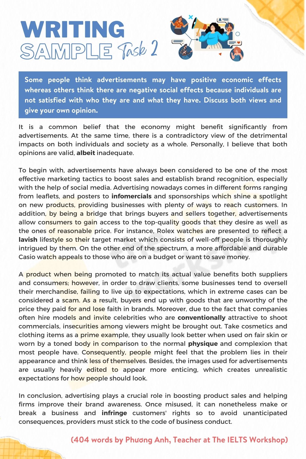 GIẢI ĐỀ IELTS| SAMPLE WRITING TASK 2 (The ubiquity of advertisements in modern age)