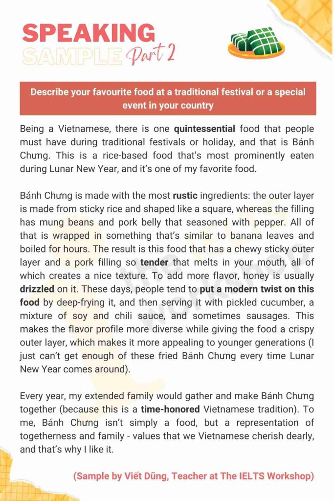 IELTS Speaking: Describe your favourite food at a traditional festival or a special event in your country