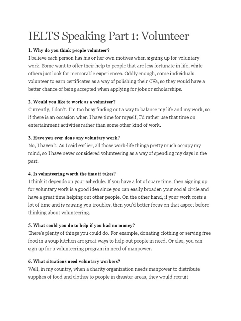 IELTS Speaking Topic Charity - Part 1, 2 & 3 Sample