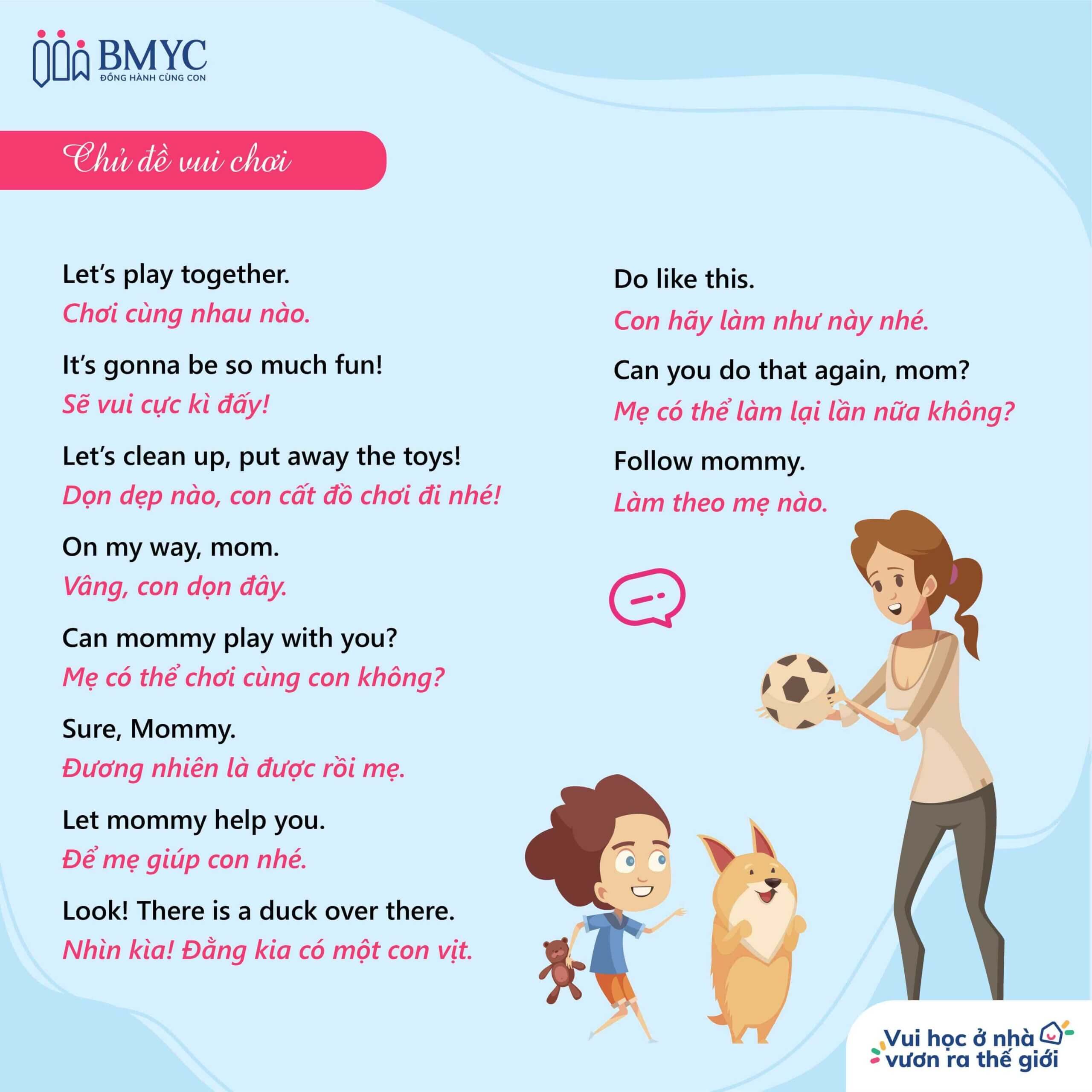 Hội thoại tiếng anh cho trẻ em tại nhà thế nào? Bố mẹ cùng con học vui mỗi ngày.