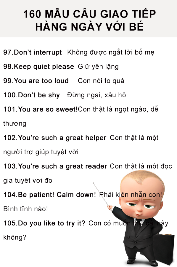 Mẫu câu tiếng Anh cho bé: Những câu giao tiếp tiếng anh cơ bản cho bé