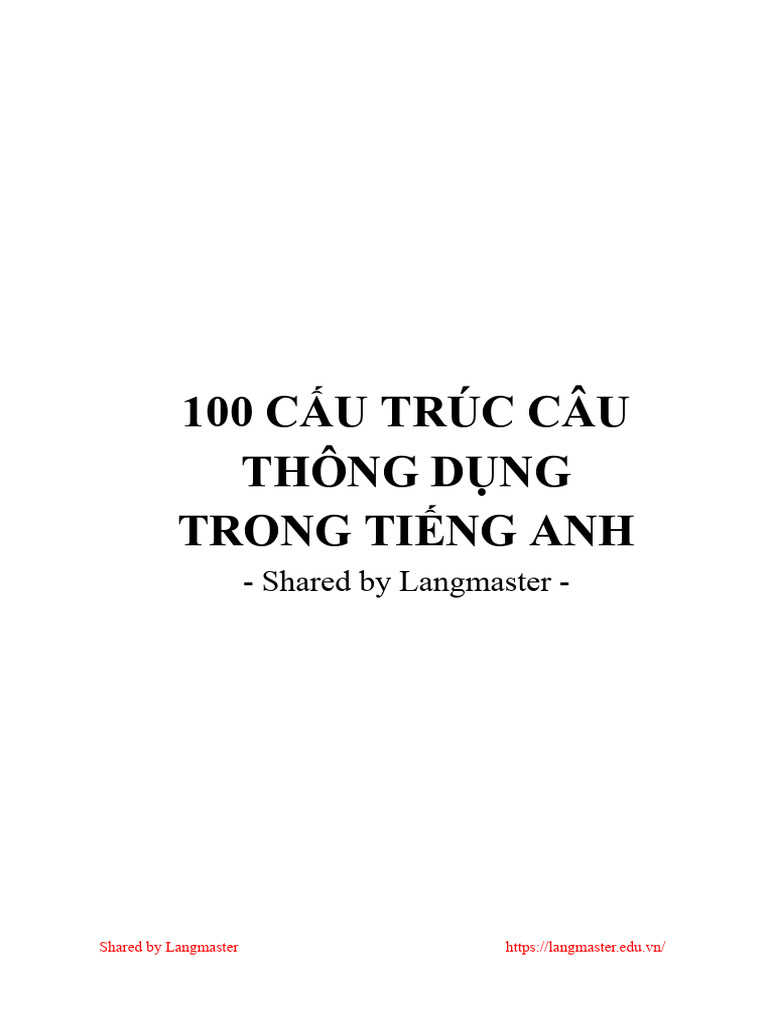 Download miễn phí: 100 cấu trúc ngữ pháp tiếng Anh thông dụng