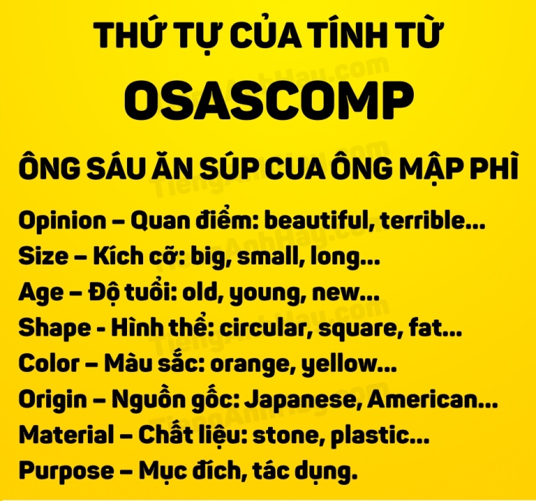 Cách sắp xếp tính từ trong tiếng Anh (Thứ tự sắp xếp các tính từ trong tiếng anh chuẩn nhất)
