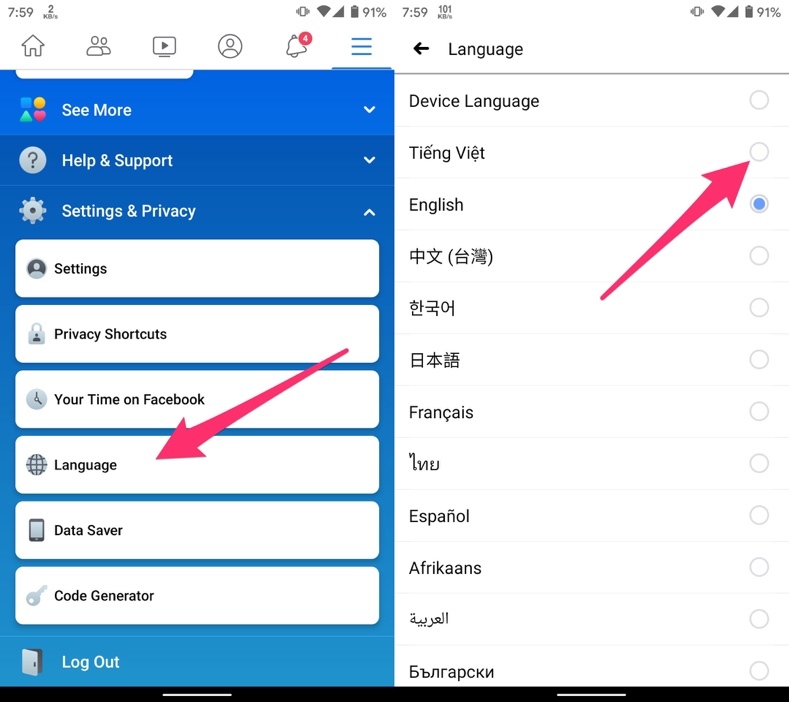 Làm sao để Facebook từ tiếng Anh sang tiếng Việt (xem ngay)